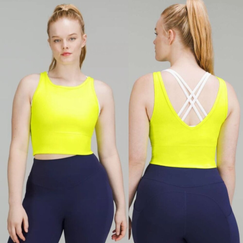 Lululemon Neon Yellow Power Pivot Ribbed Crop Tank Top